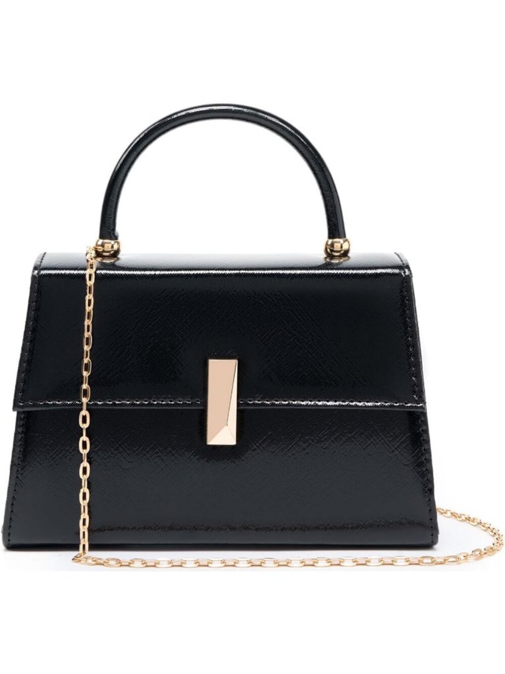 Women's Black PU Leather Top Handle Clutch Clasp Evening Party Handbag